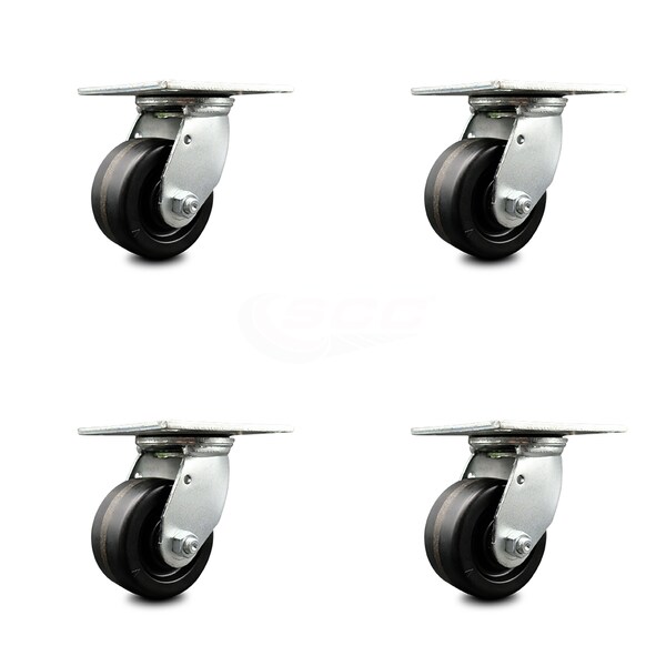 Service Caster 4 Inch Phenolic Wheel with Large Top Plate Swivel Caster, 4PK SCC-30CS420-PHR-TP3-4 - main